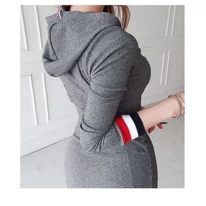 🦊😍Sexy sporty Korea knitted Black Contrast-Trim Long Sleeve bodycorn hhody Dress